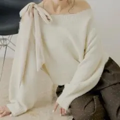 ベロアリボンワンショルルーズニット　CHICO チコ