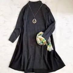 あ*ー様 ダーマコレクション ウールニット 異素材切替 ハイネック ワンピース