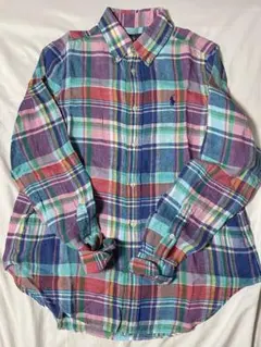 ポロラルフローレン　チェック　リネンシャツ