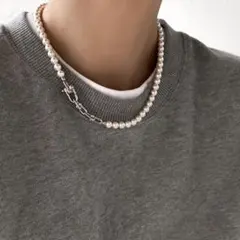 パール×チェーンネックレス