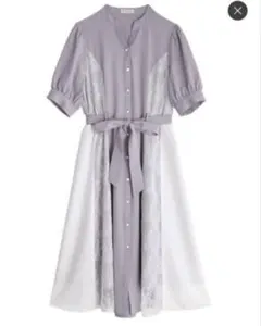 axes femme レース ラベンダー ロングワンピース M シャツワンピ 紫