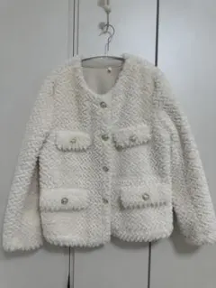 ホワイト ヘリンボーンファージャケット　S