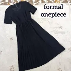 美品 ブラック フォーマル ワンピース 9 M 喪服 法事 花 レース プリーツ