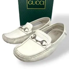 GUCCI ホースビット　ドライビングシューズ　シルバー金具　白