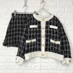 ♡【ems】F 黒×白　セットアップ 中綿入りブルゾン ミニスカート ツイード