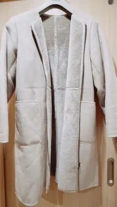 BEAMS HEART ムートン風ロングコート グレージュ S