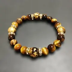 ✨金属アレルギー対応✨天然石ブレスレット☆四神金彫タイガーアイ052