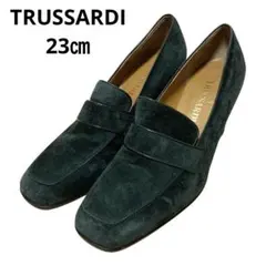 【美品】トラサルディ スエード パンプス 23cm ダークグリーン　本革スエード