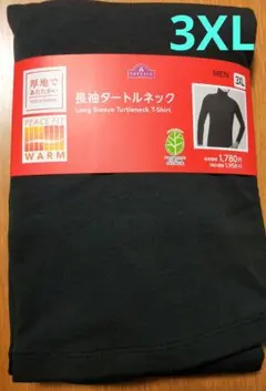 新品トップバリュ☆ピースフィットウォーム☆厚地長袖タートルネック☆黒メンズ3XL