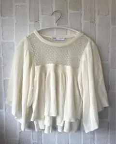 ZARA＊ザラ＊シアートップス＊半袖＊ドット＊アイボリーのサムネイル
