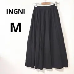 INGNI イング M ブラック リネン混 軽量 ロングスカート ウエストゴム