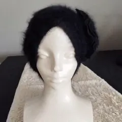 ブラック 花モチーフ ベレー帽