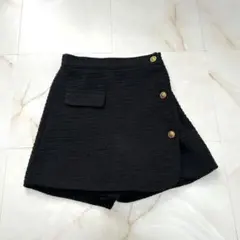 ショーパン キュロット スカート見え 黒 ツイード ミニ 韓国 S