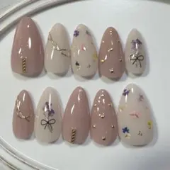 【現品】【オーダー可能】ニュアンスネイル　押し花ネイル　春ネイル