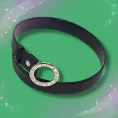 《超美品》 ブルガリ　ベルト　ラウンドロゴ　レザー　ブラック　シルバー金具のサムネイル