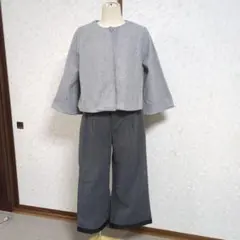 し*ら様 グレー フレア袖 ワイドパンツ セットアップ
