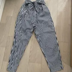 ZARAザラ　レディースパンツ　ストライプ　ネイビー　リボン