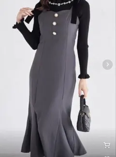 tocco closet 肩ベロアリボンビジュー釦ジャンパースカート