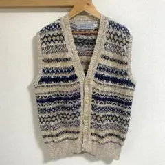 ゲイルターラ フェアアイル柄 ニットベスト アイルランド製 Ｖネック リネン混