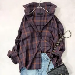 Johnbull ジョンブル★美品 スタンダードシャツ チェック柄 パープル系