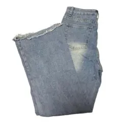 フリンジ付きライトブルーデニムパンツ　S