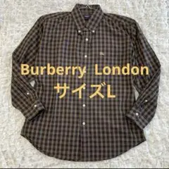 【美品】Burberry London BDシャツ Lチェック柄　ホース刺繍