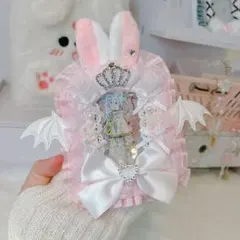 No.4硬質カードケース　レースデコ　トレカケースデコ　うさぎ　白　ピンク