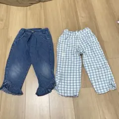 キッズ ハーフパンツ 2点セット デニム ギンガムチェック　110 120