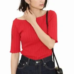 アダムエロペ ONOメリヤス カットソー　Tシャツ リブ　赤