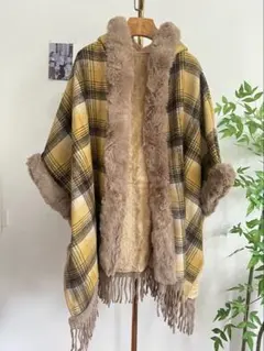 チェック柄フリースポンチョ