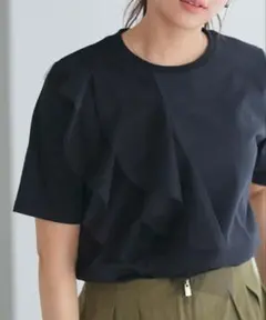 ピエロ　イージーケア　ラッフルドッキングTシャツ Pierrot ブラック