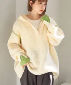 tiptop ティップトップ 畦編配色レイヤードヘンリーパーカー アイボリー