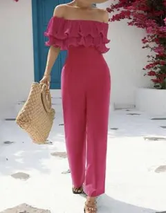 夏最終セール❣️ 新品　オフショルダーフリル　オールインワン