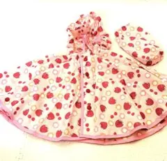 ブランシェス いちご柄 ベビー レインポンチョ カッパ ポーチ付