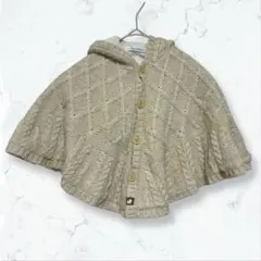 K0066 ファミリア ポンチョ ベージュ 60-90 フード付 裏起毛 ベビー