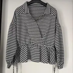 ギンガム白と黒チェック五分袖シャツ