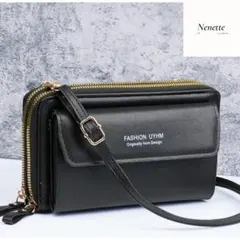 ブラック【スマホショルダー】 財布 ショルダーバッグ ポシェット 携帯