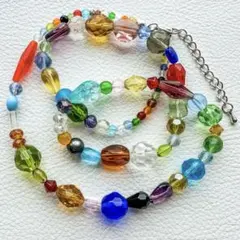 ハンドメイド マルチカラーガラスビーズロングネックレス　約60cm