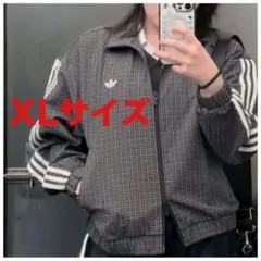 【XLサイズ】adidas チェック トラックトップ ブラック　新品未使用