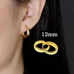 高品質 ぷっくりフープピアス K18ゴールド 12㎜ シルバー925 上品