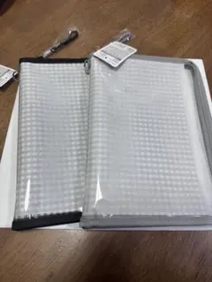 ダイソー　ギンガムチェック　6リングファイルケース　2点セット　黒　グレー