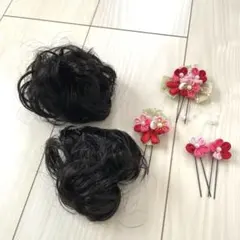 髪飾りセット 花デザイン シュシュウィッグ