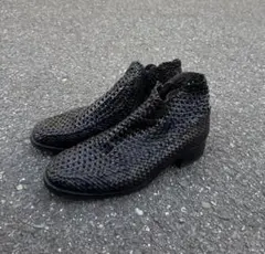 Vintage レザー　編み込みブーツ　アルチザン製