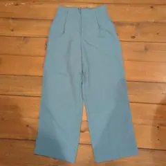 青 ワイドパンツ ゴムウエスト