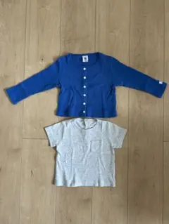 プチバトー 長袖カーディガン グレーTシャツ 2点セット 12m/74cm 1歳
