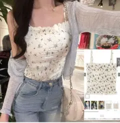 GRL カップ付き花柄シャーリングキャミソール [dk1124]のサムネイル