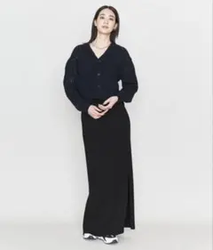 ASTRAET アストラット ブークレ スリットリブマキシスカート 黒ブラックのサムネイル