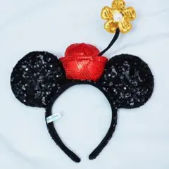 ミニーマウス スパンコール レトロ フラワーポット お花 カチューシャ
