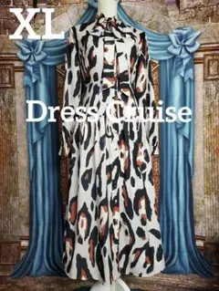 XL【新品インポートセレクト】豹柄レオパード ボウタイティアードワンピース