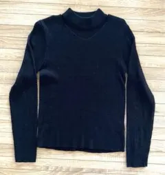 しまむら　黒リブ編み　ハイネック　長袖セーター M ニット　美品